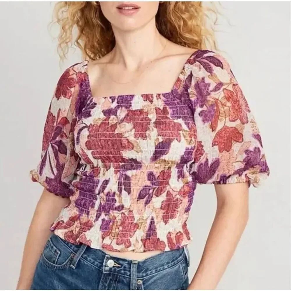 Old Navy Womens Smocked Fairy Grunge Top XL Floral Cottagecore Coquette Boho